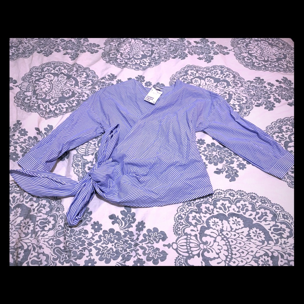 Blue and white striped H&M wrap blouse